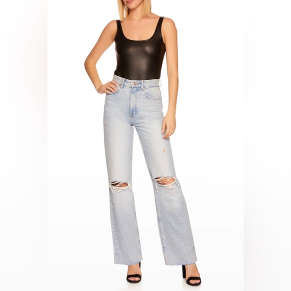 NWT SUSANA MONACO FAUX LEATHER THONG BODYSUIT IN BLACK - Picture 5 of 6